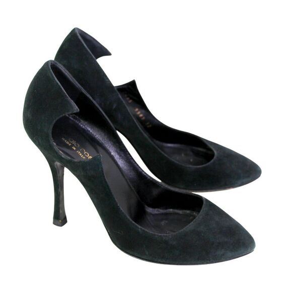 Sergio Rossi BLACK REAL LEATHER SUEDE HIGH HEEL POINTED CLASSIC PUMP SHOES Sz 37 - Picture 5 of 11
